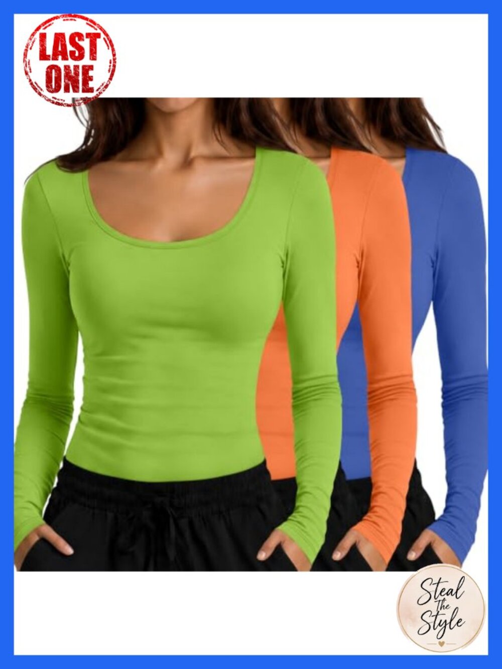 Womens Underscrub Long Sleeve Scoop Neck Slim Fit Cotton Blend 3 Pack